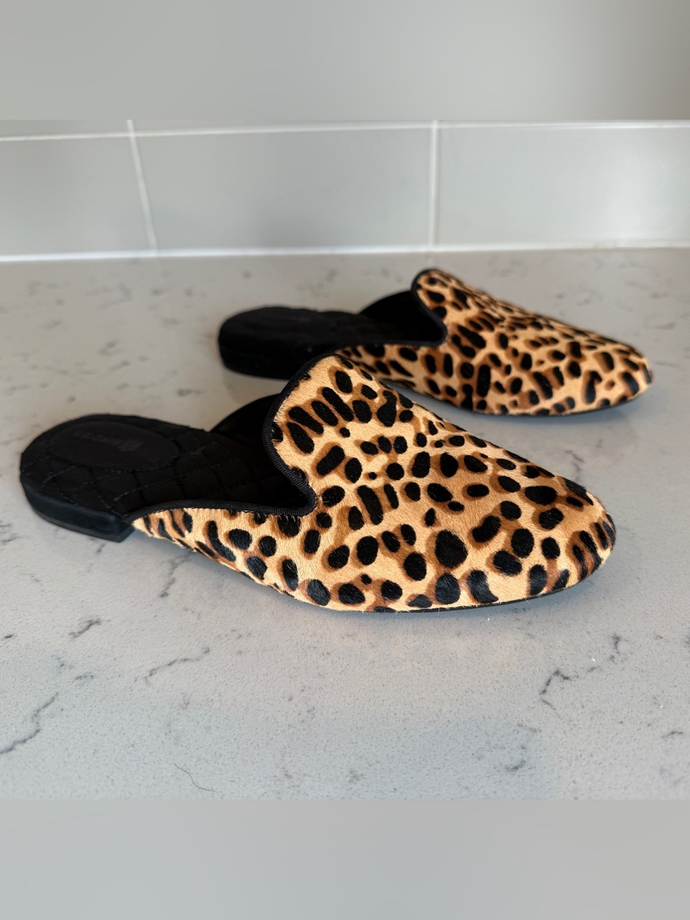 Birdies Leopard-Print Slip-On Mules in Black & Brown Women’s Size 6.5